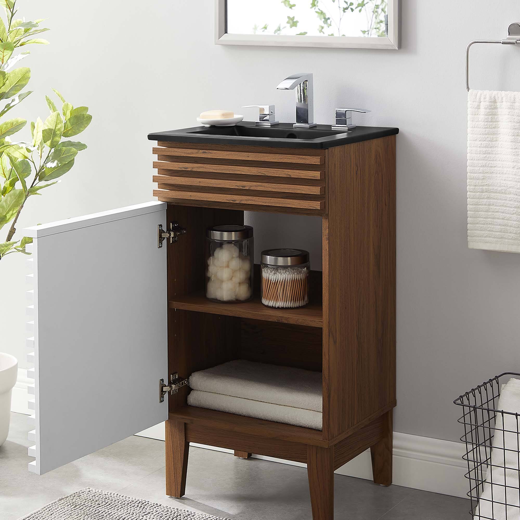Back. Modway - Render Bathroom Vanity with Black Basin Included - White Walnut Black.