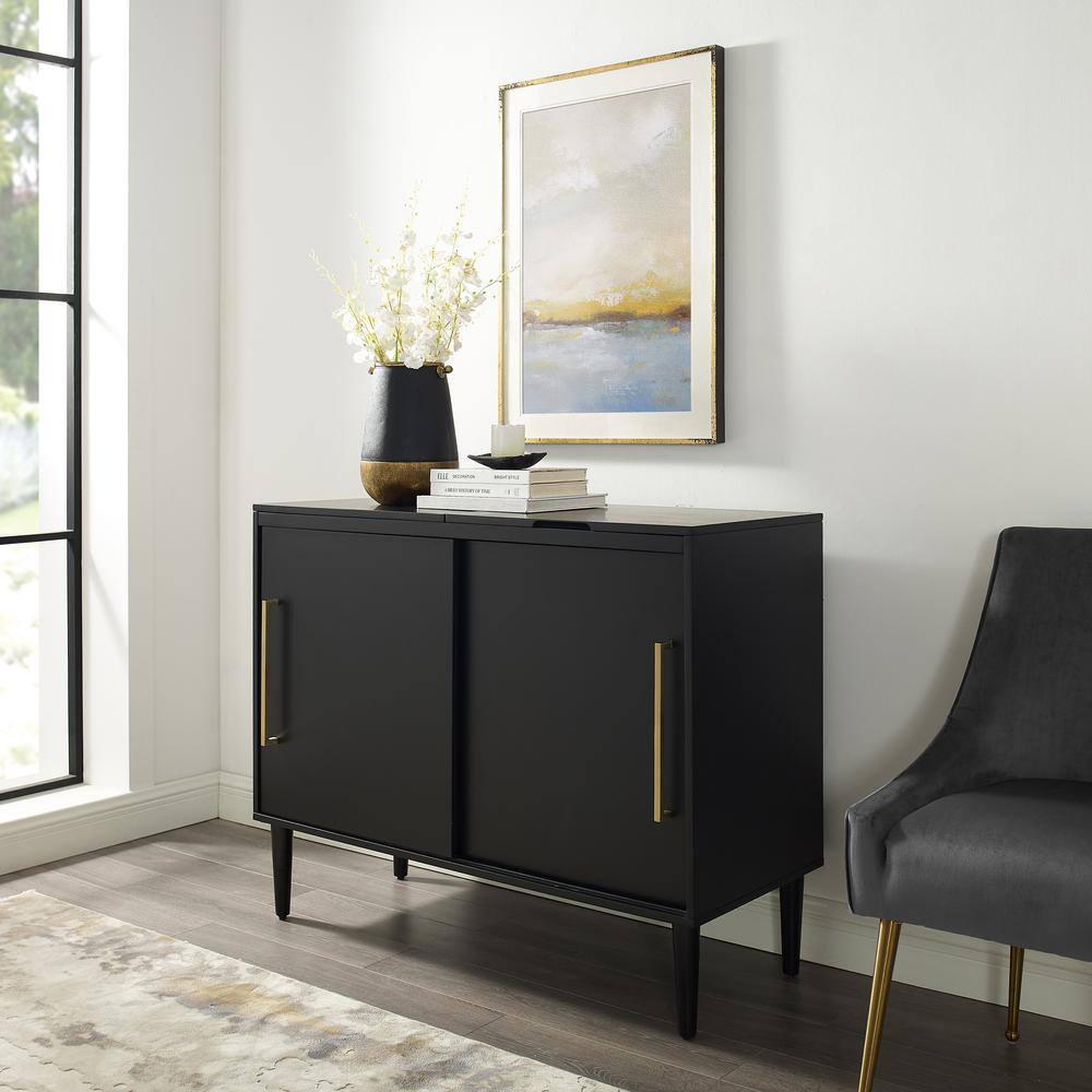 Alt View 6. Crosley Furniture - Everett Large Record Player Cabinet With Vinyl Storage - Matte Black.