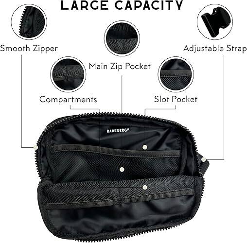 LARGE CAPACITY, Smooth Zipper, Main Zip Pocket, Adjustable Strap, Compartments, Slot Pocket, RADENERGY