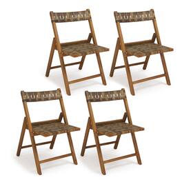 Gymax - Teak Wood Folding Chairs Set of 4 400 Lbs Outdoor Seating w/110-Degree Contoured Back - Brown