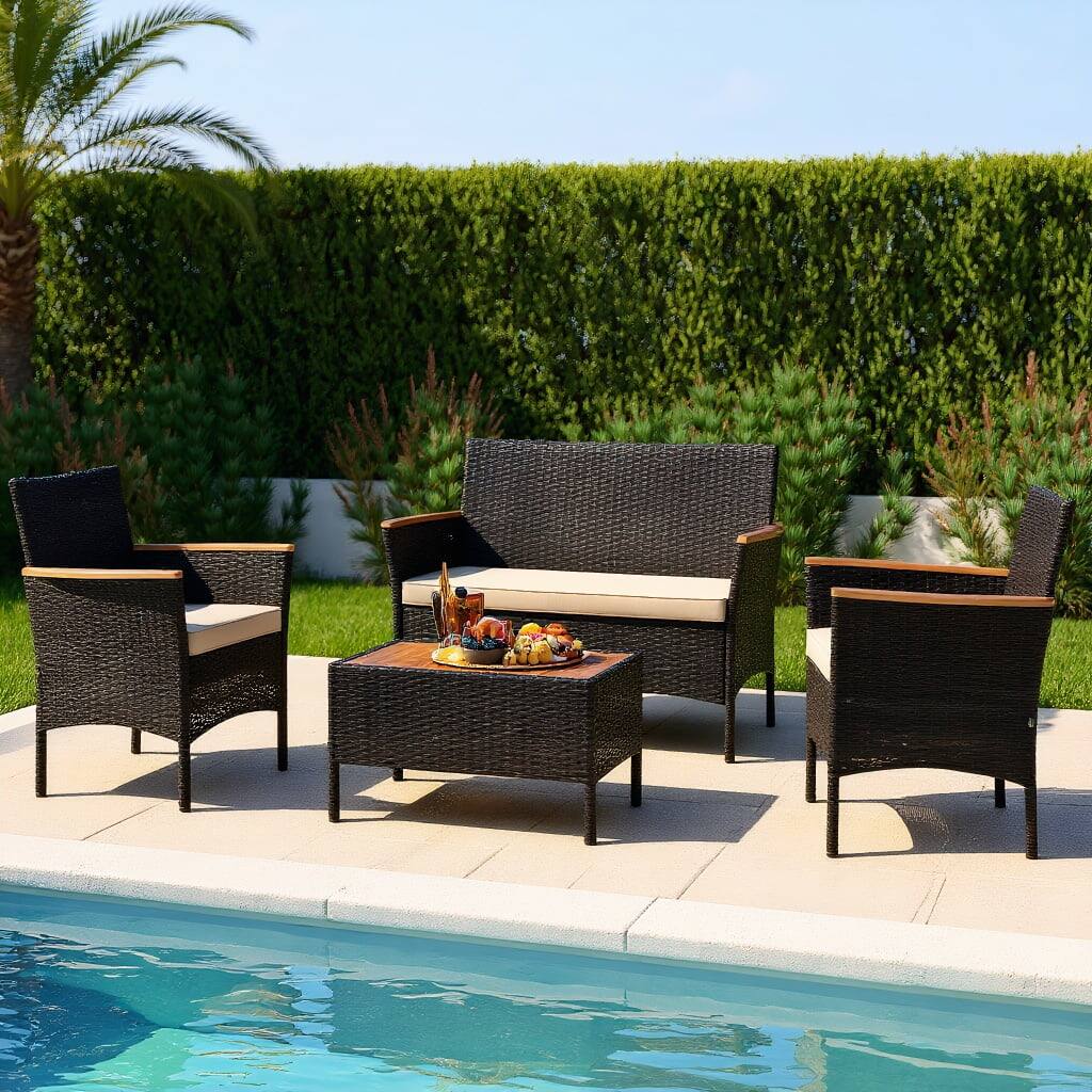 Front. Kadyn - Patio Furniture Sets,Outdoor & Patio Furniture Sets,4 Piece Patio Wicker Sofa Set 2 Rattan Chairs and Loveseat - Brown.