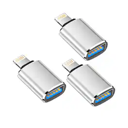 Qixxronics - USB to Lightning Adapter, Female USB to Male Lightning Adapter (3-Pack) - Silver
