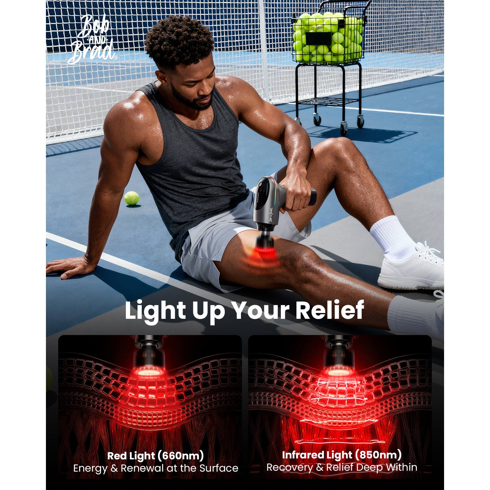 BoD AND Brad Light Up Your Relief  
Red Light (660nm) Energy & Renewal at the Surface  
Infrared Light (850nm) Recovery & Relief Deep Within
