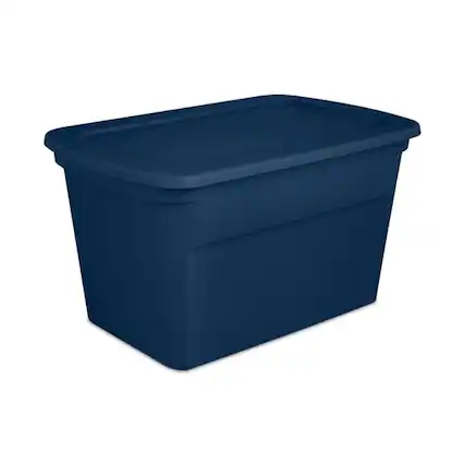 Front. Sterilite - Sterilite Classic Lidded Stackable 30 Gal Storage Tote Container, Blue, 18 Pack - Marine Blue.