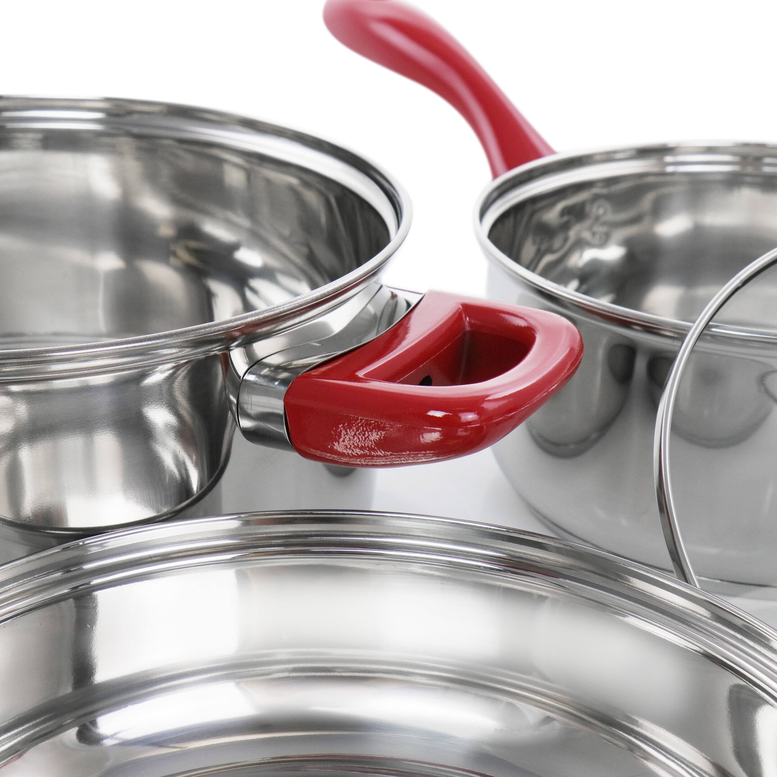 Alt View 8. Gibson - Gibson Home Crawson 7 Piece Stainless Steel Cookware Set in Chrome with Red Handles - Silver.