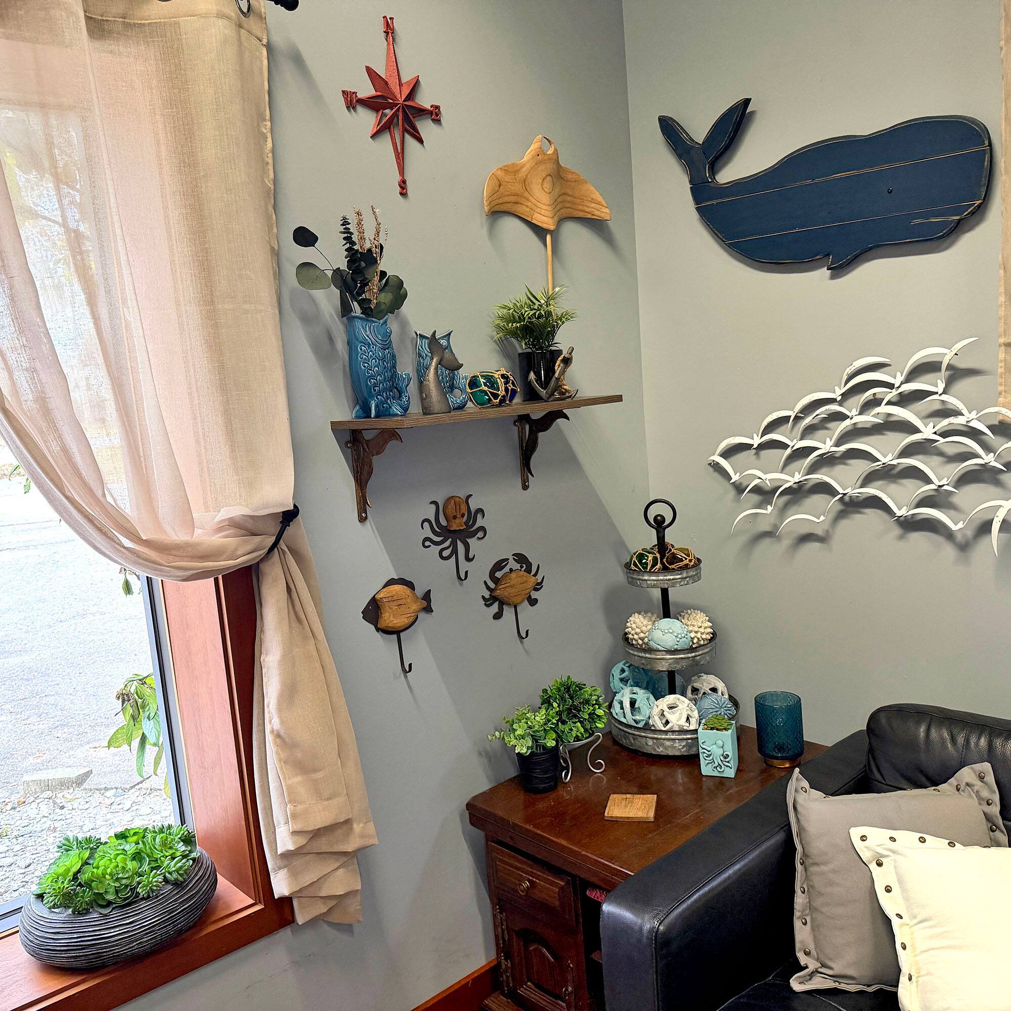 Alt View 5. Things2Die4 - Set of 3 Nautical Wood and Metal Decorative Wall Hooks Fish Crab Octopus - Brown.