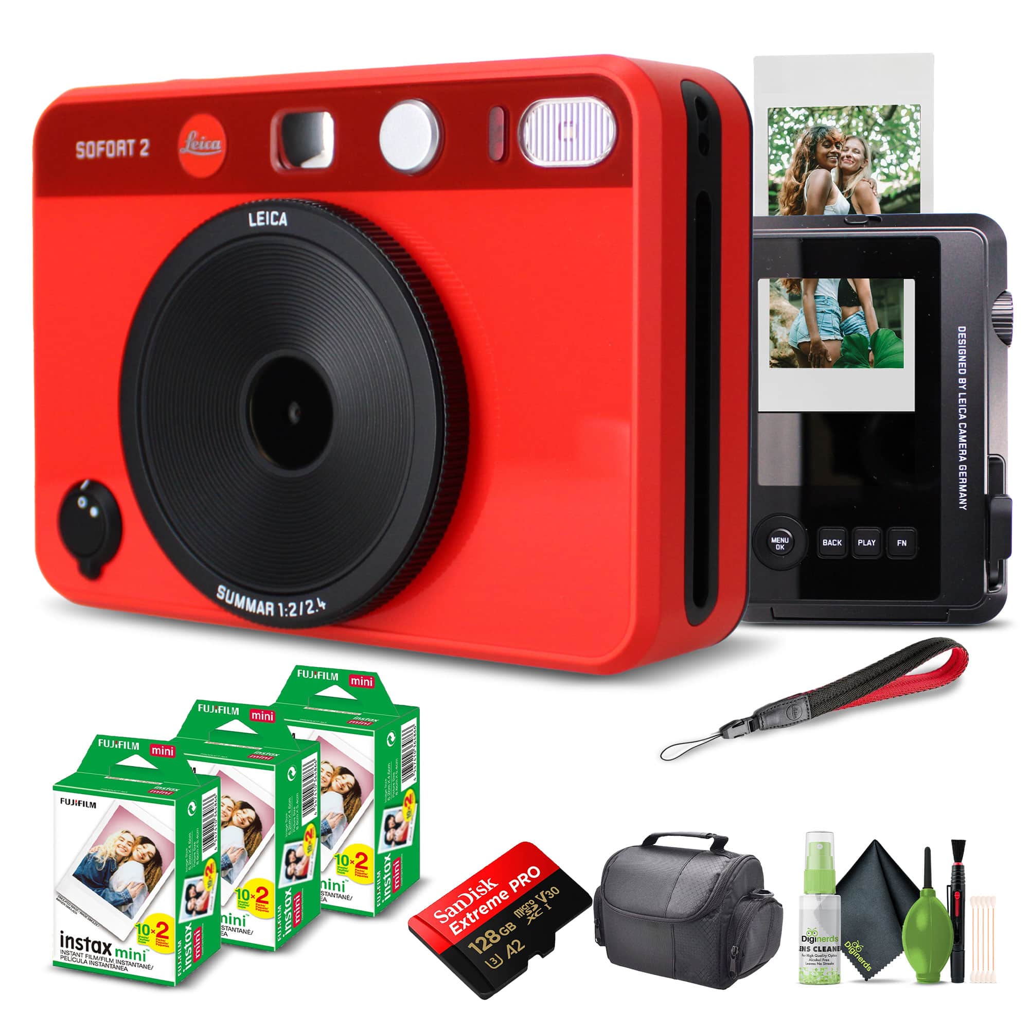 Leica - Sofort 2 Hybrid Instant and Digital Camera + Instant Film 60 Sheets - Red