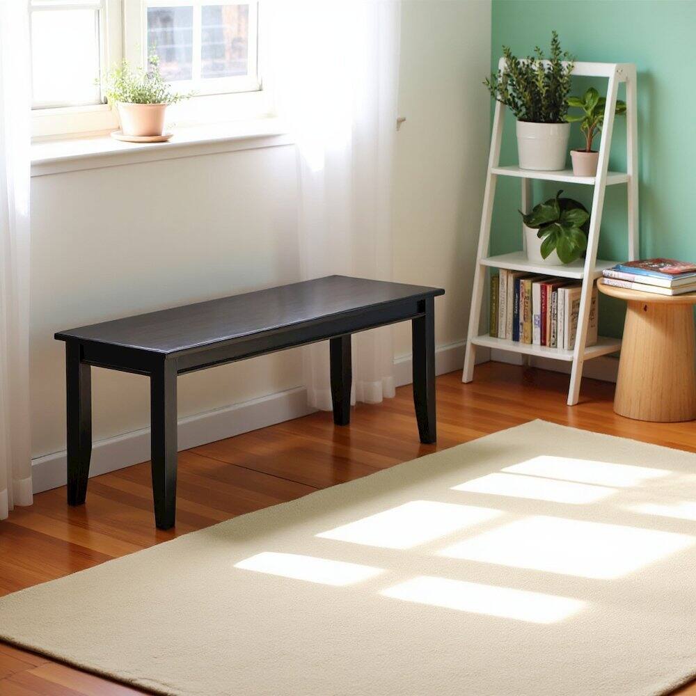 Angle. FurniFact - Elegant Solid Wood Dining Bench with Black Finish for Versatile Seating - Black.