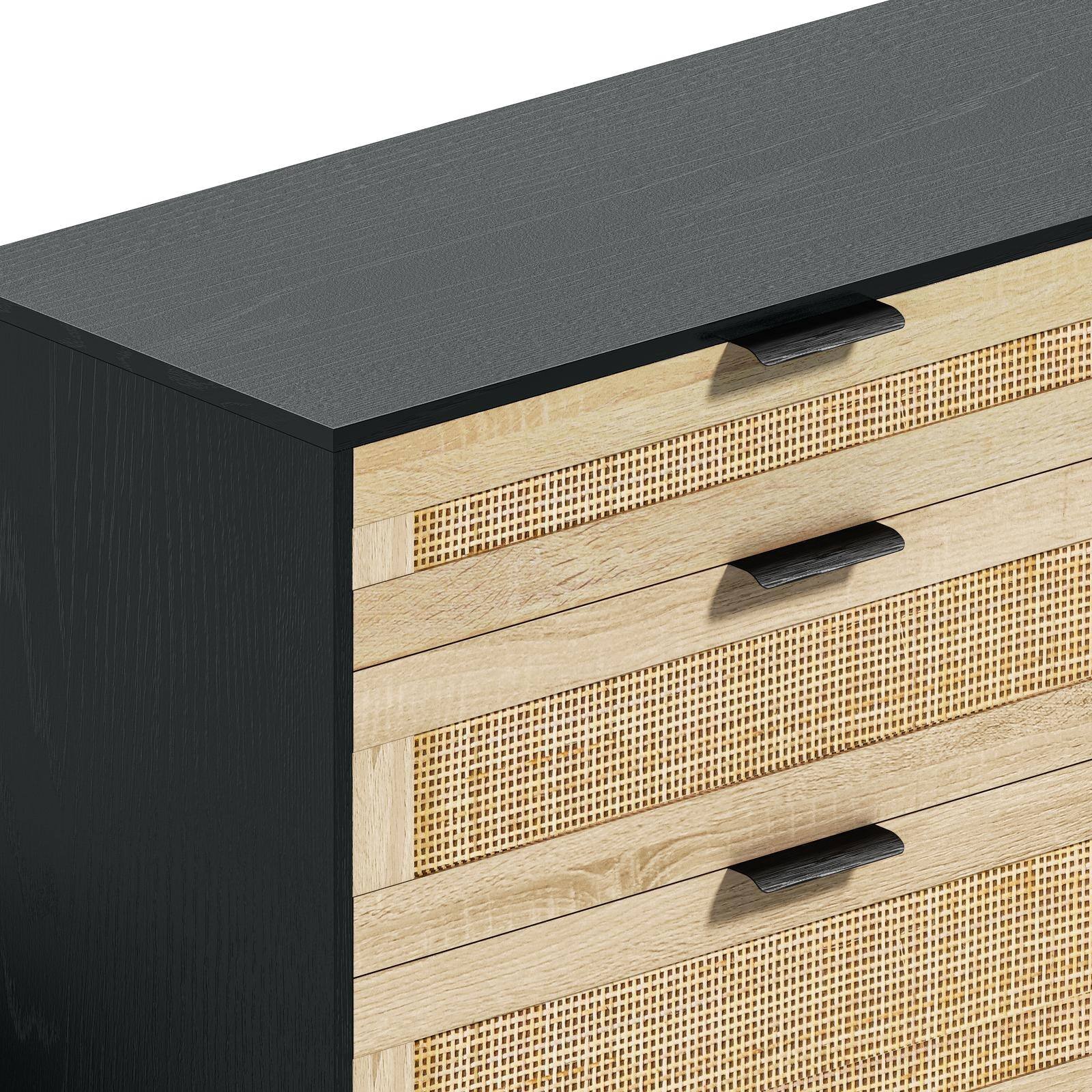 Alt View 6. Spaco - Spaco 59" Rattan 6-Drawer Dresser, Metal Handle and Wood Legs, for Bedroom, Living Room, Hallway - Black.