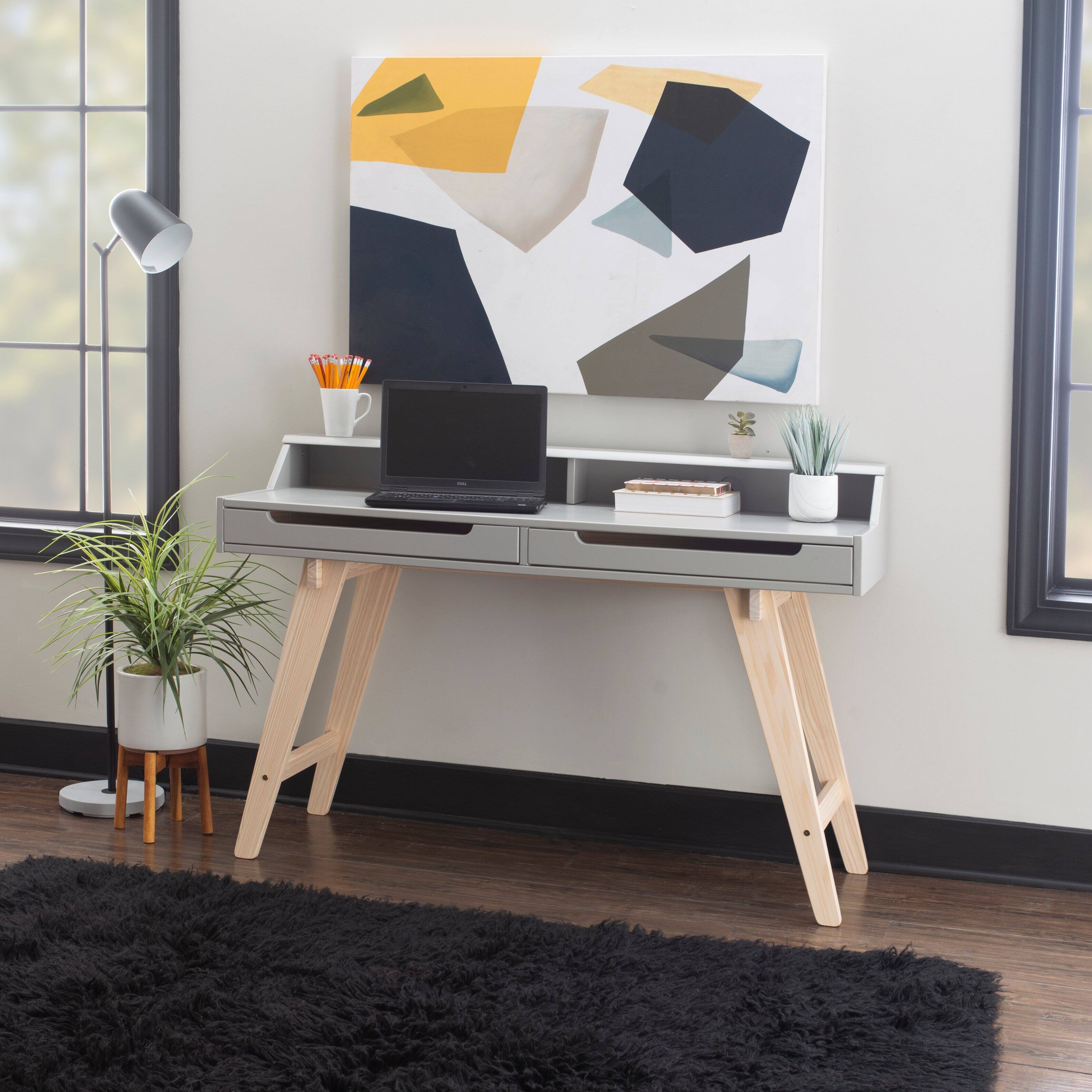 Alt View 17. Linon Home Décor - Stanley Two-Drawer Desk With Hutch Shelf - Natural & Gray.