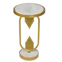 Manhattan Lane - Soho Side End Table with Round Marble Top, Gold Oblong Frame, 21-Inch Height - Gold, White