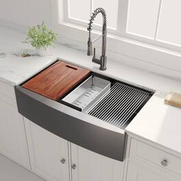 36 Inch Apron Front Workstation Farmhouse 16Gauge Gunmetal Matte Stainless Steel Single Bowl Kitchen Sink