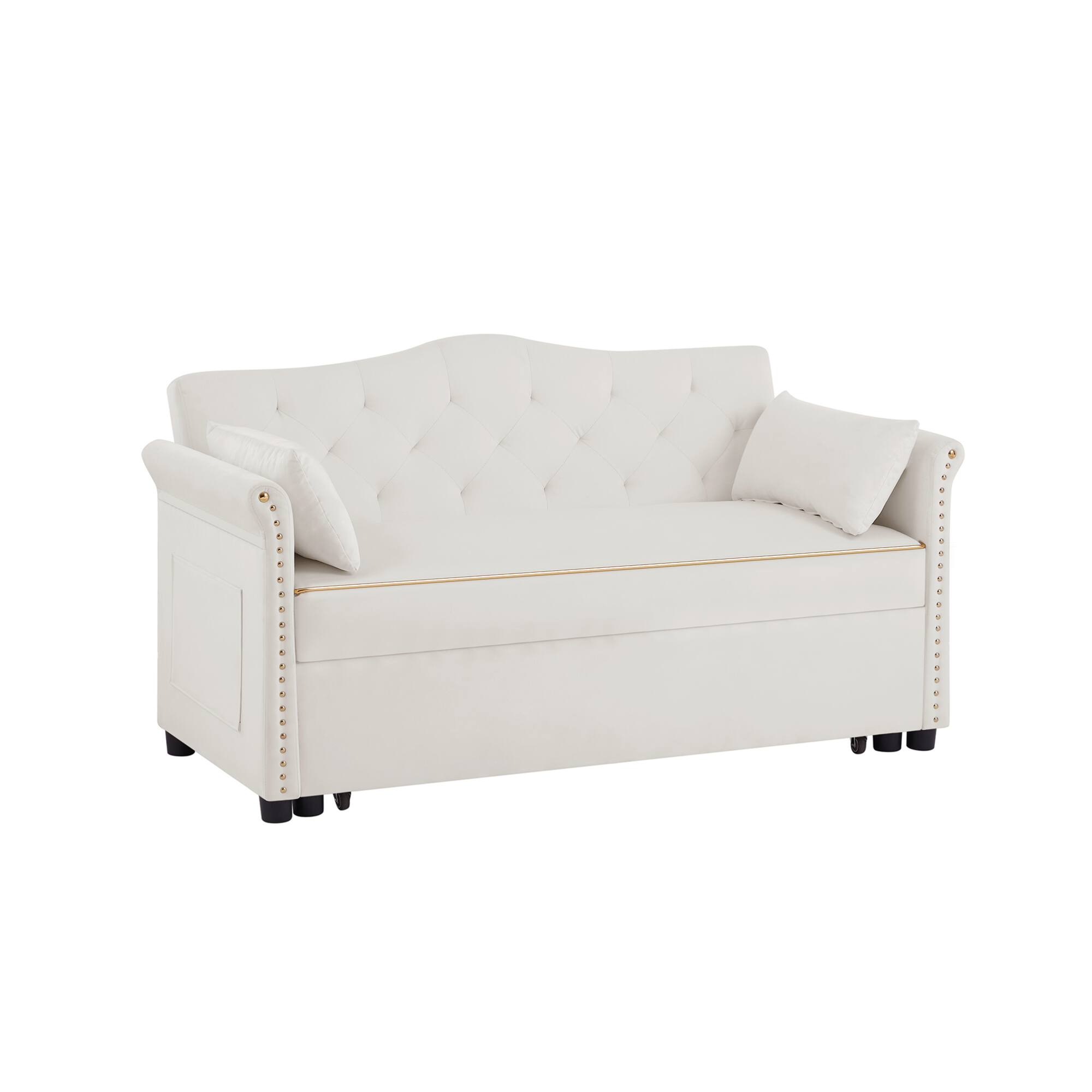 Alt View 5. GOODSILO - Velvet Convertible Sleeper Sofa Bed with Adjustable Positions and Tufted Backrest - Beige.