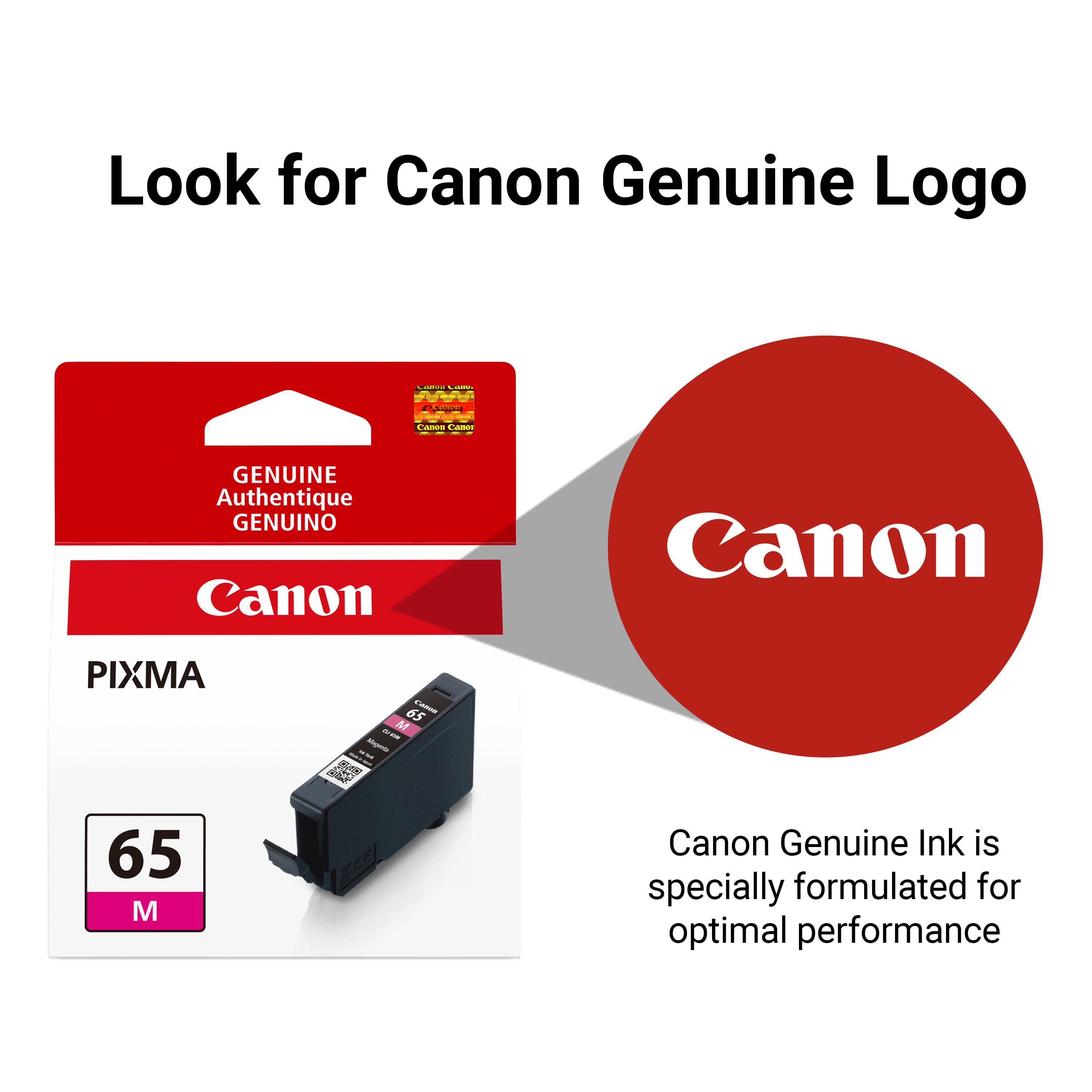 Look for Canon Genuine Logo

Canon Genuine Ink is specially formulated for optimal performance

Canon
PIXMA
65 M