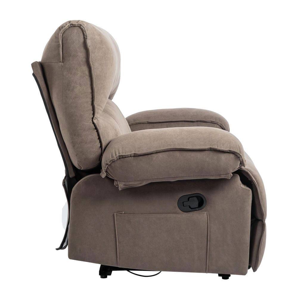 Left. Kadyn - Oversized Push-Back Recliner, 27.5" Wide Seat, Massage Pillow, Super Soft Fleece, 2-Box Shipping, Brown - Brown.