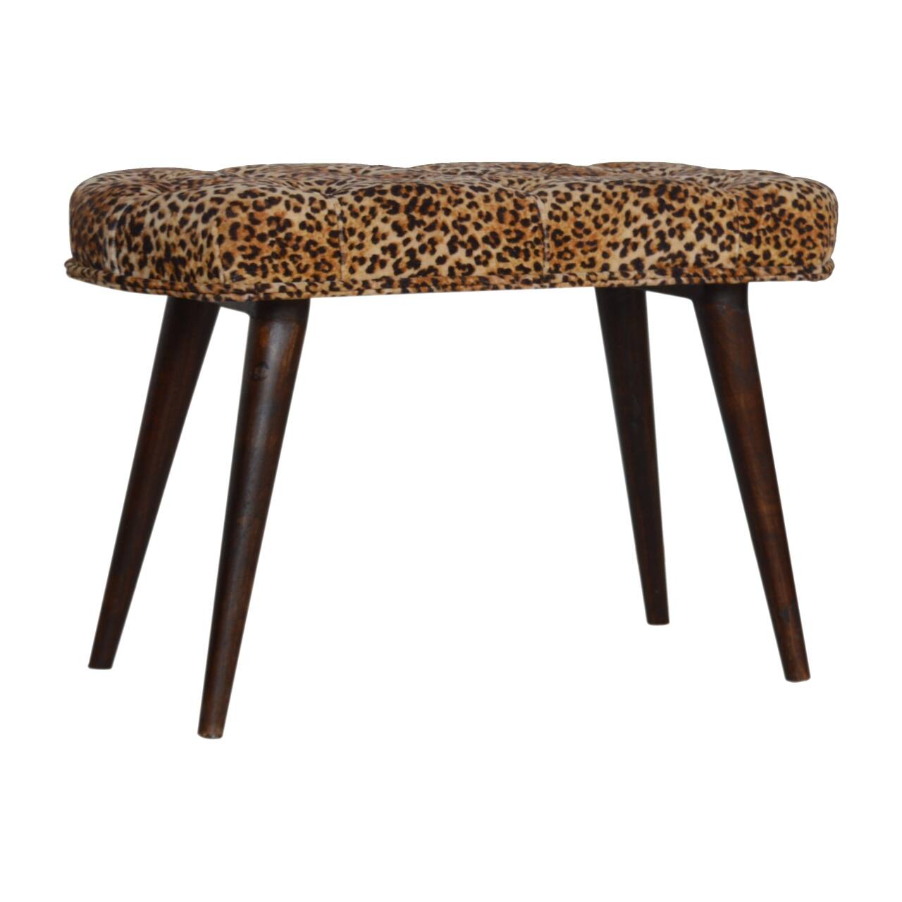 Angle. Artisan Furniture - Artisan Furniture Solid Wood Leopard Print Deep Button Bench, Upholstered, Brown - Brown.