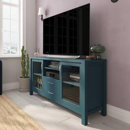 Emma + Oliver - Engineered Wood Buffet Cabinet w/ Storage, 2 Drawers, 2 Glass Doors - Teal