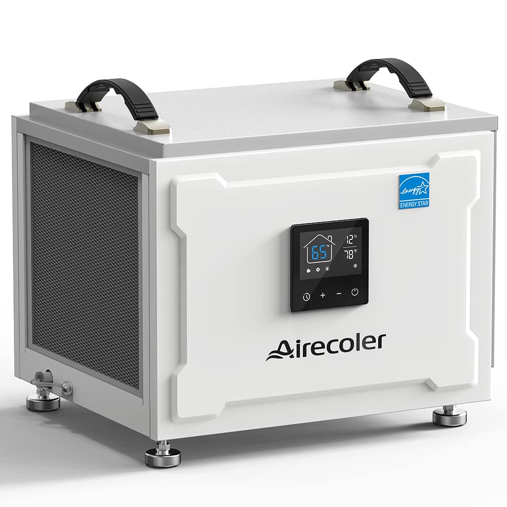 Airecoler - 70 Pints Energy Star Commercial Dehumidifier with Drain Hose for Crawlspace Basement, Detachable Control Panel - White & Gray