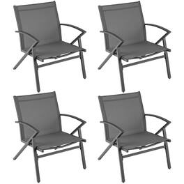 Gymax - Patio Chairs 4 PCS w/ Heavy Duty Metal Frame Curved Backrests & Armrests Outdoor Grey - Gray