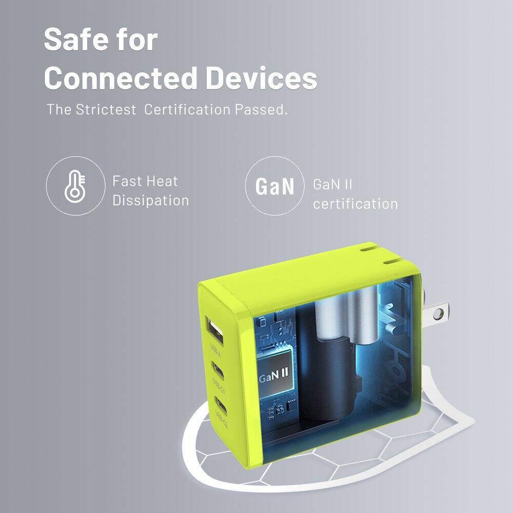 Safe for Connected Devices  
The Strictest Certification Passed.  

Fast Heat Dissipation  
GaN II certification
