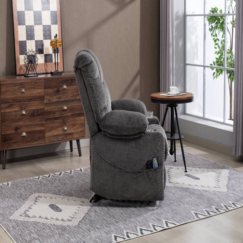 Alt View 4. Ropilly - Ropilly Ultra Wide Electric Lounge Chair Heated Massage Recliner with Power Lift Assistance Grey Velvet - Grey.
