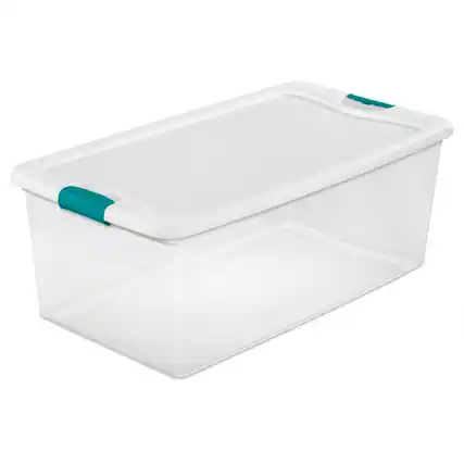 Front. Sterilite - Sterilite 14998004 Plastic Liter Latch Box, Clear, 106 Quarts.