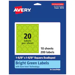 Avery - Square Scalloped Labels, Bright 1-5/8" x 1-5/8", 200ct - Green