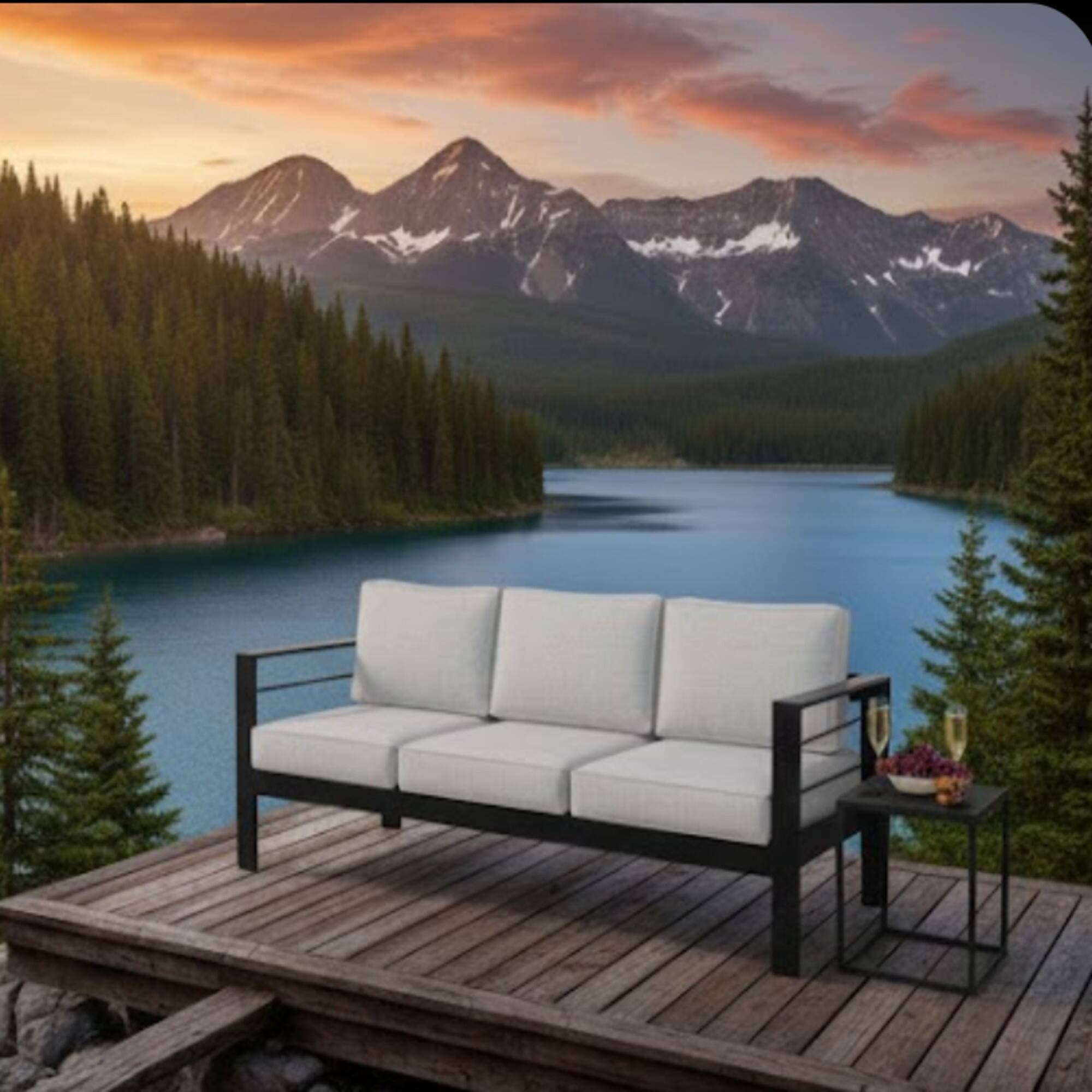 Left. Mondawe - 73" 3 Seat Outdoor Aluminum Patio Sofa with Cushions - Black+ Gray.