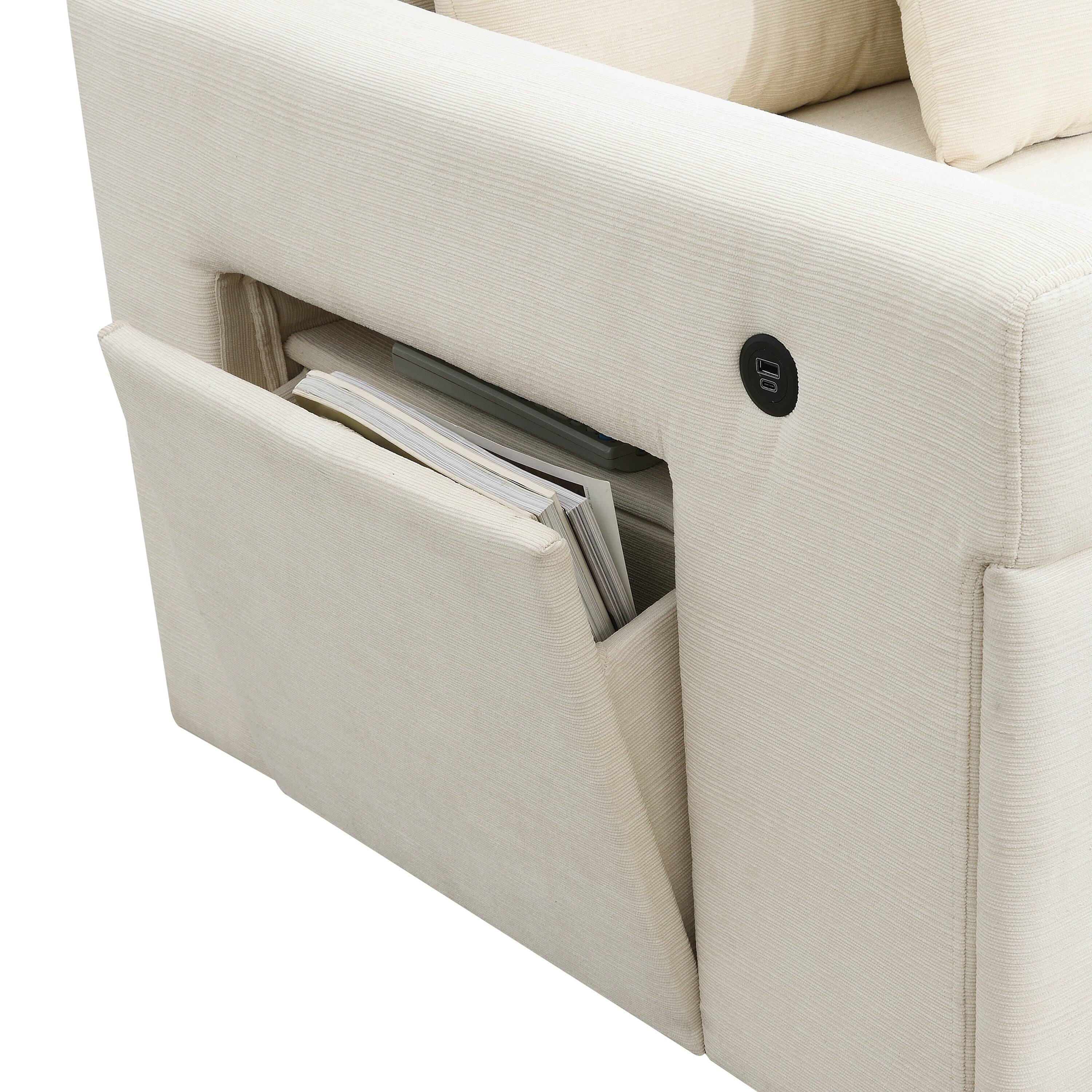 Alt View 1. Boyel Living - 6 Seat Off White Chenille U Shaped Modular Sofa with Hidden Armrest Storage USB Charger - Off White.