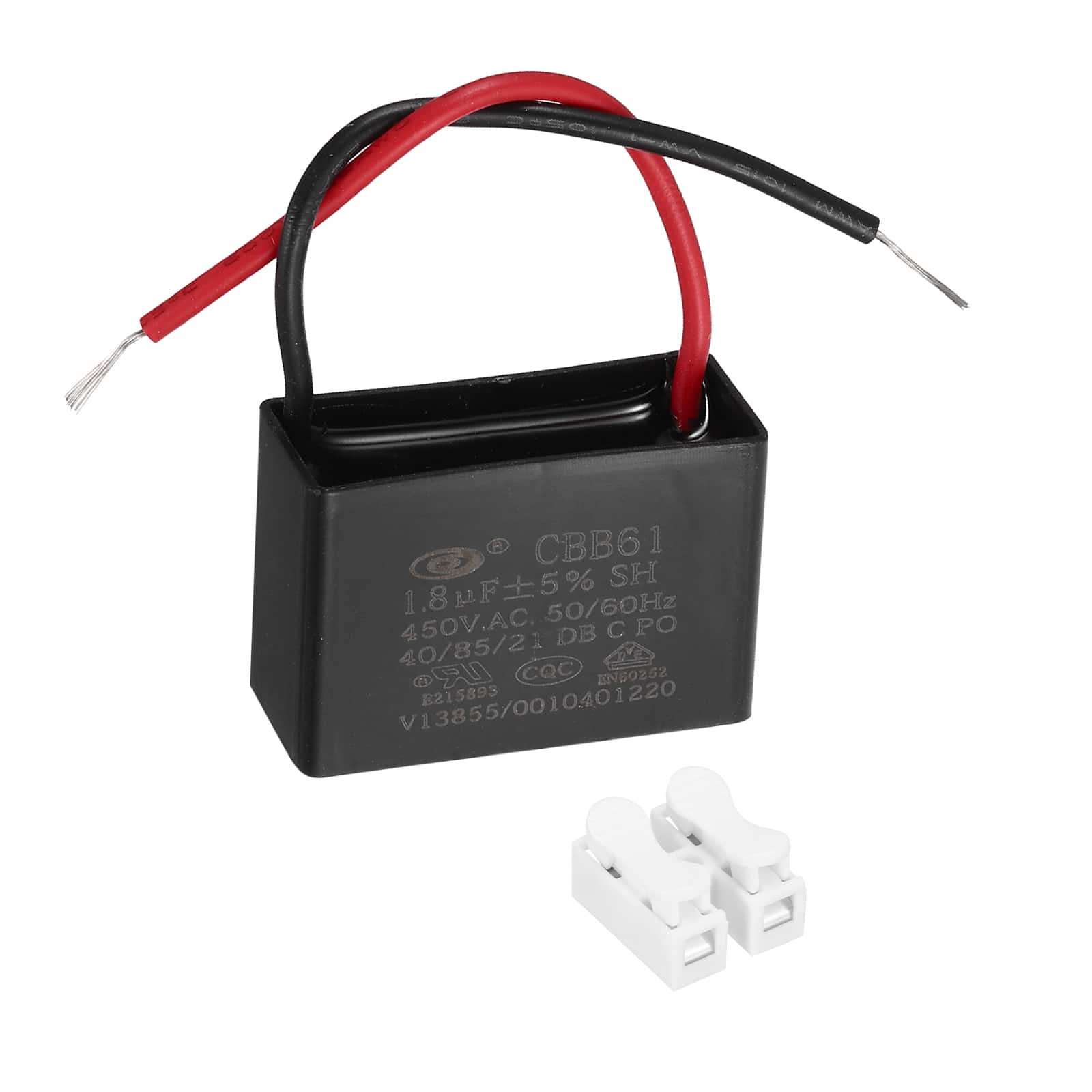 Unique Bargains - 1.8uF CBB61 Ceiling Fan Capacitor, AC 450V 2 Wires with Terminal Blocks for Pump Motor Generator Blower - Black price history on PriceWatchPro