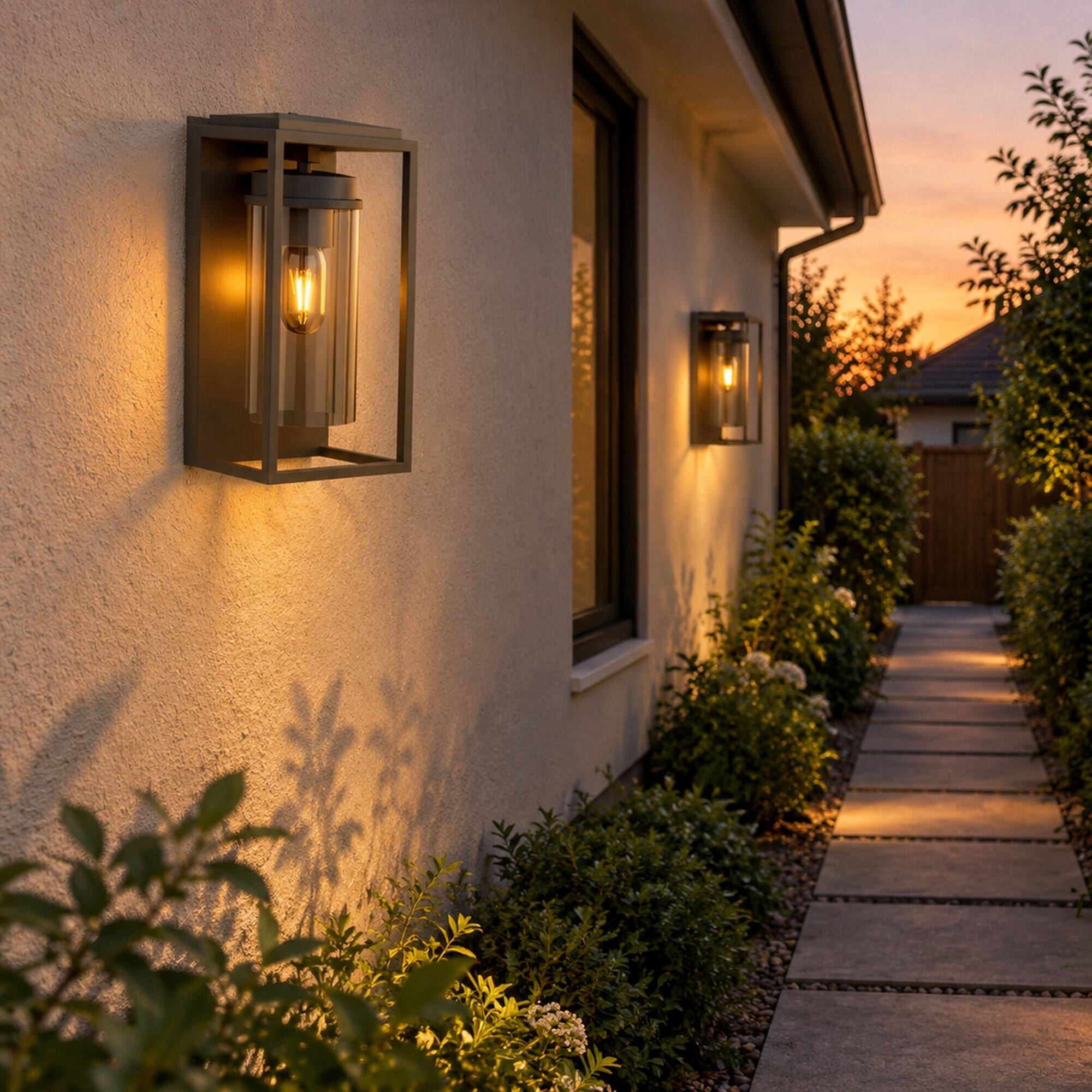 Alt View 5. RYHNUYNE - Dusk To Dawn 12.4 In Outdoor Wall Sconce, Waterproof Modern Exterior Light Fixture for House Porch Garage Black - Black.
