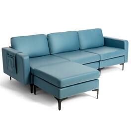 Kadyn - Modular L-shaped Sectional Sofa with Reversible Chaise and 2 USB Ports-Blue, Sectional Sofa Couch Living Room Sleeper - Blue