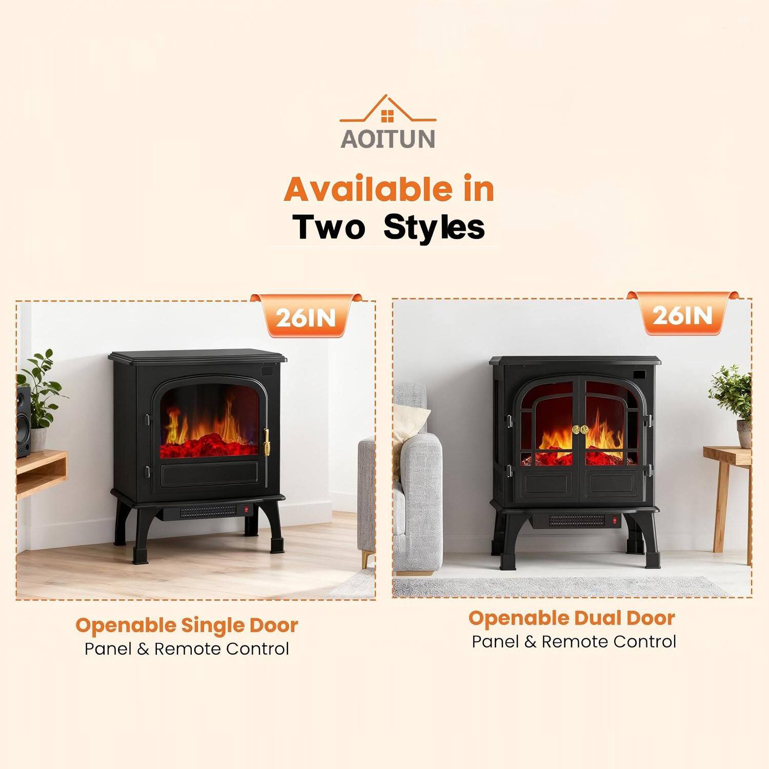 AOITUN  
Available in Two Styles  

26IN  
Openable Single Door Panel & Remote Control  

26IN  
Openable Dual Door Panel & Remote Control