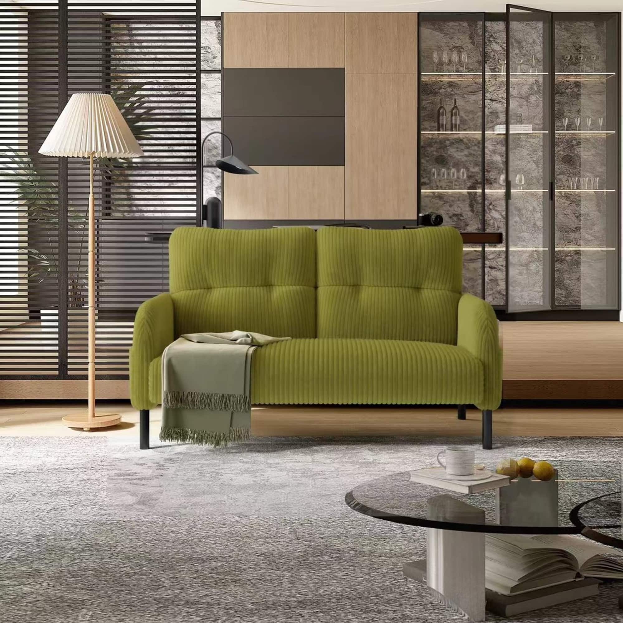GOODSILO - Elegant Corduroy Double Sofa with High Rebound Springs and Side Pockets for Living Rooms and Bedrooms - Olive Green