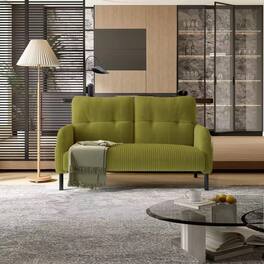 GOODSILO - Elegant Corduroy Double Sofa with High Rebound Springs and Side Pockets for Living Rooms and Bedrooms - Olive Green