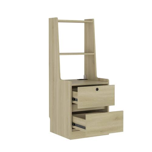 Back. LUCKY ONE - 15.7" Assembled Nightstand with Charging Station Voice Light USB Storage - Wood.