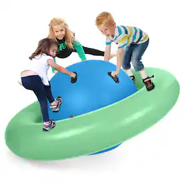 Costway - 7.5 FT Inflatable Dome Rocker Bouncer with 6 Handles Fun Outdoor Game for Kids - Green & Blue