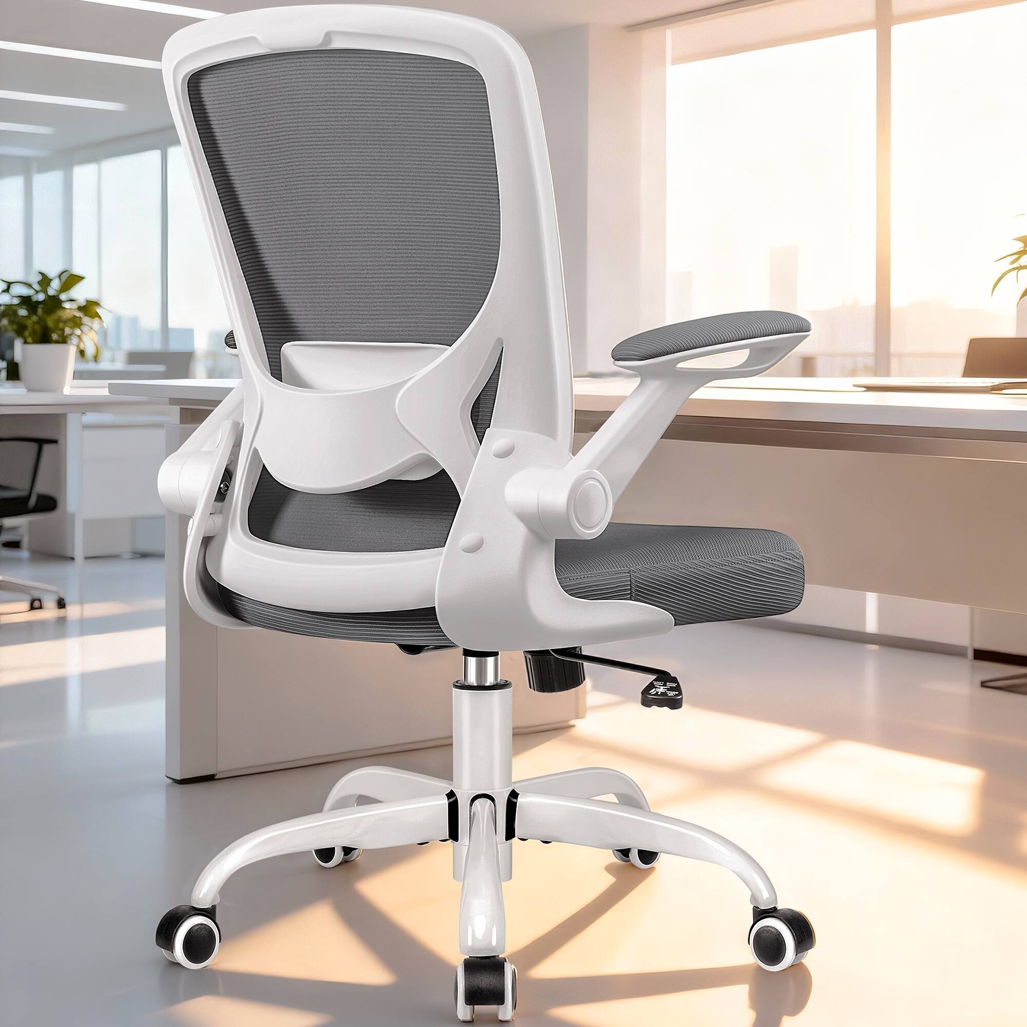 Alt View 4. KERDOM - Colorful Mesh Ergonomic Office Chair with Adjustable Lumbar Support & Height, Swivel Desk Chair with Flip-up Arms, Tilt - Dark Grey.