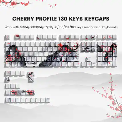 CHERRY PROFILE 130 KEYS KEYCAPS
Work with 61/64/6668/84/87/96/98/100/104/108 keys mechanical keyboards