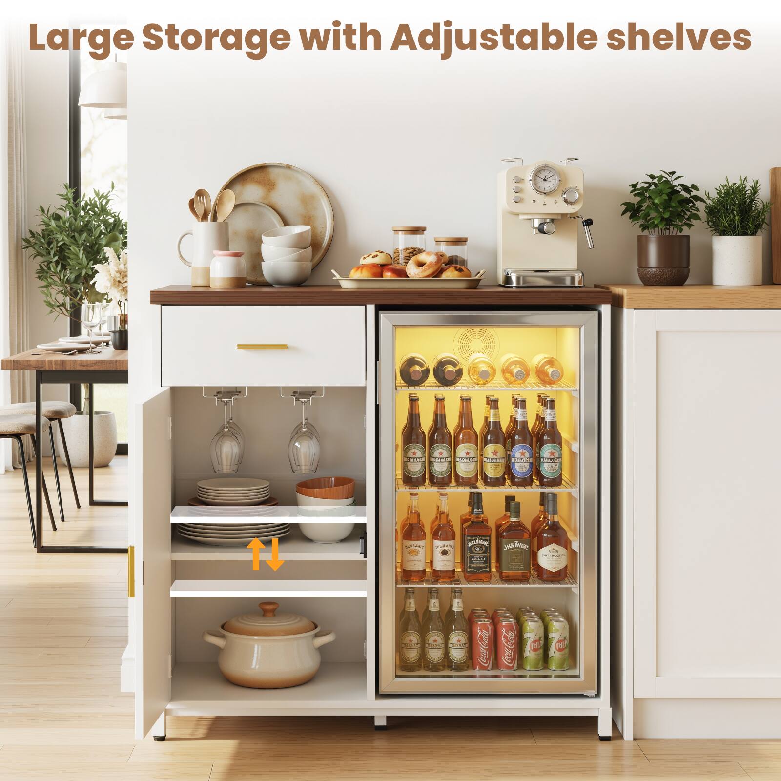 Large Storage with Adjustable shelves
