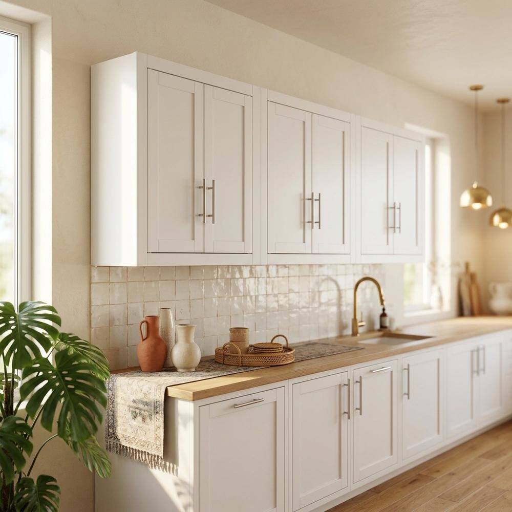 Alt View 5. FurniFact - White 3-Piece Wall Kitchen Cabinet Set - White.