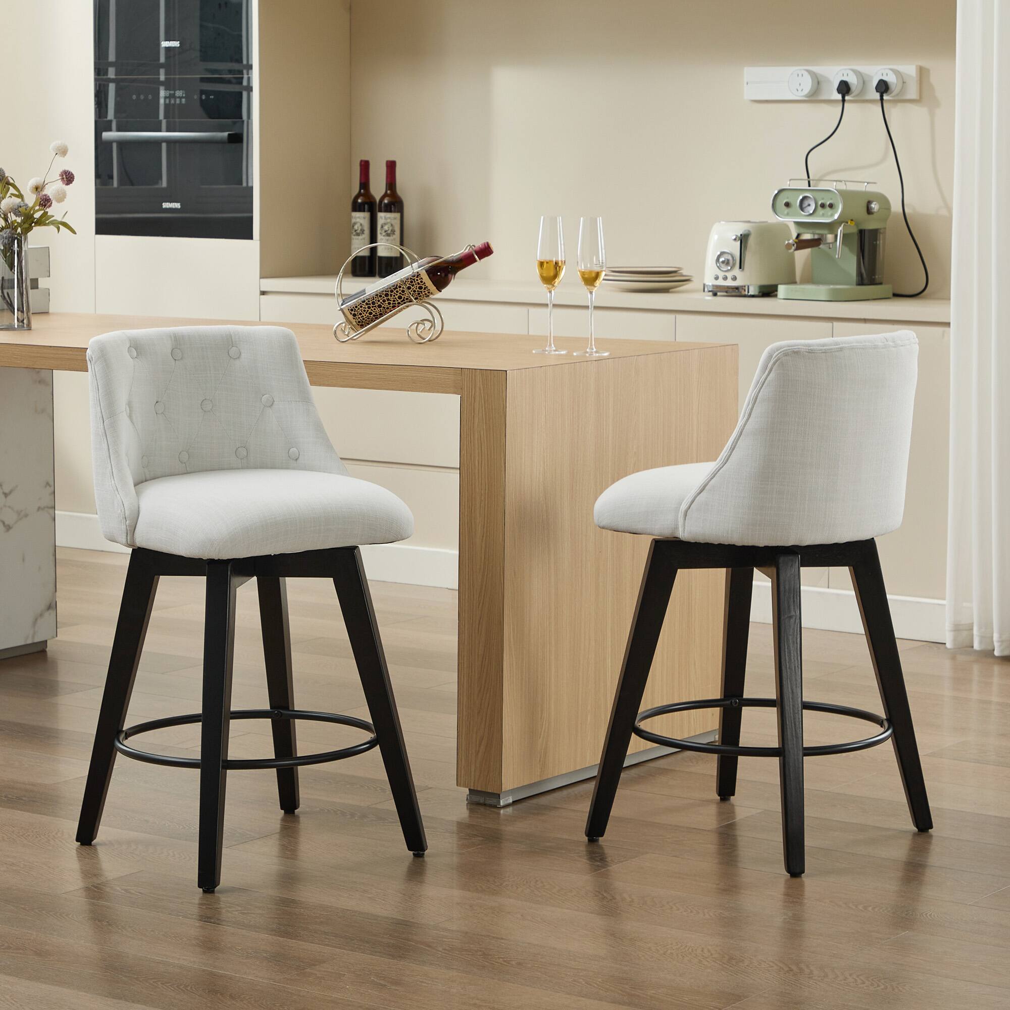 Alt View 4. APRILSOUL - 007-360 Swivel Bar Stools Set of 2 Modern 25 Counter Height StainResistant Button Tufted White - White.