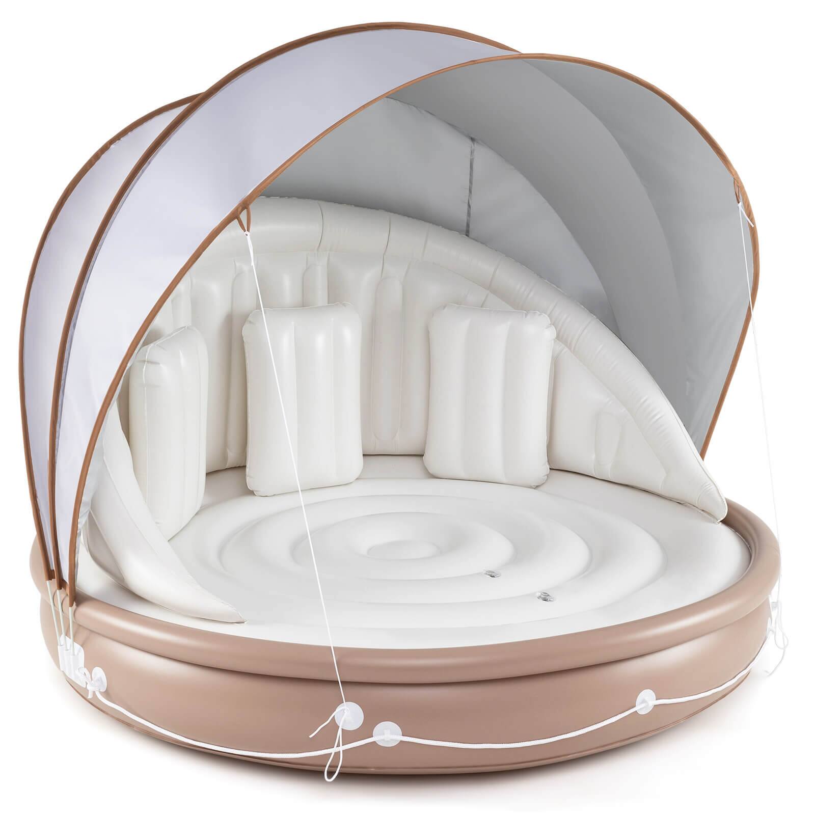 Front. Costway - Costway 73" Tanning Pool Lounger Float with Retractable & Removable Canopy SPF50+ - White + Brown + Silver.