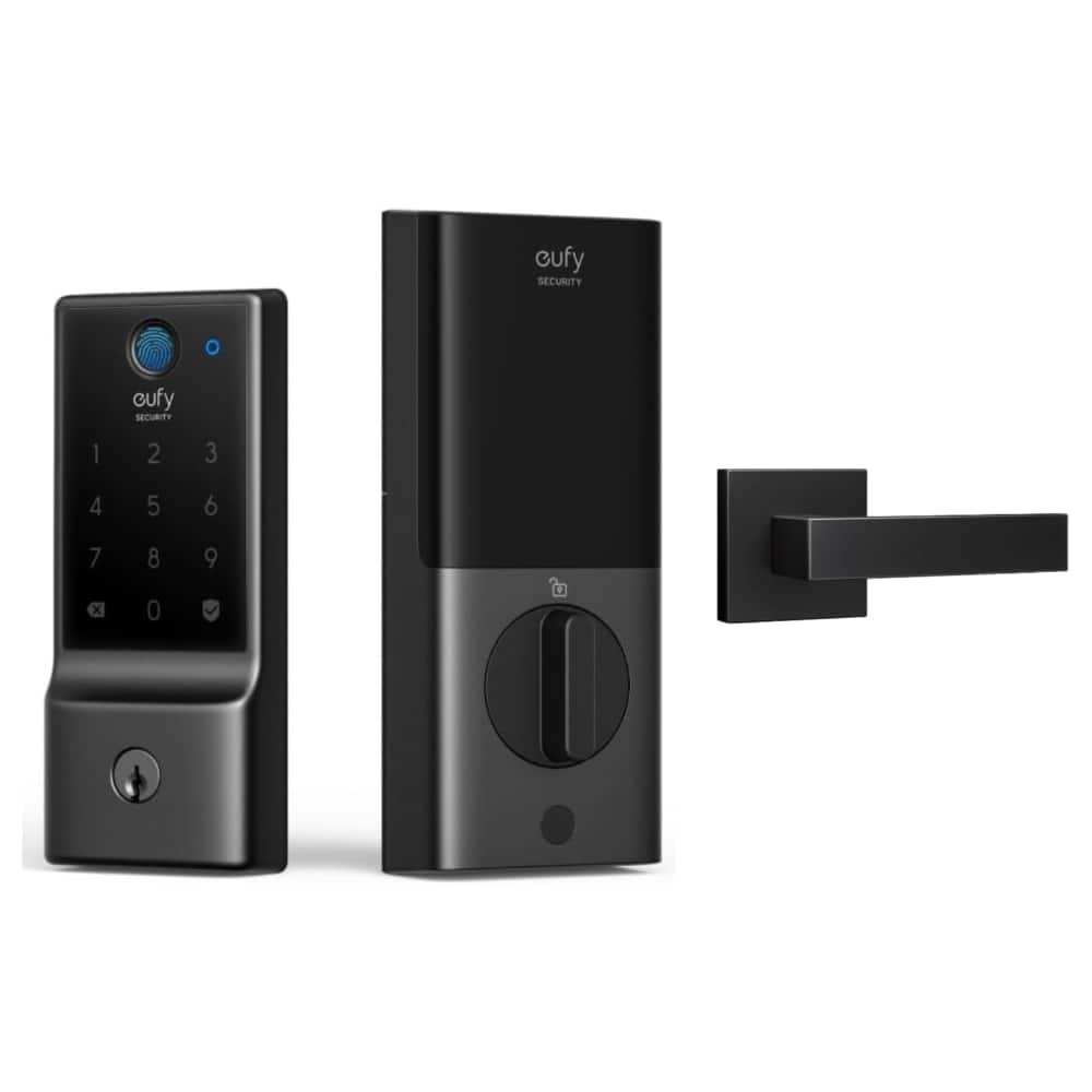 eufy - Smart Lock C220 & Door Handle, Fingerprint Keyless Entry Door Lock WiFi Deadbolt, App Control, IP53 Waterproof, Grade 3 - Black