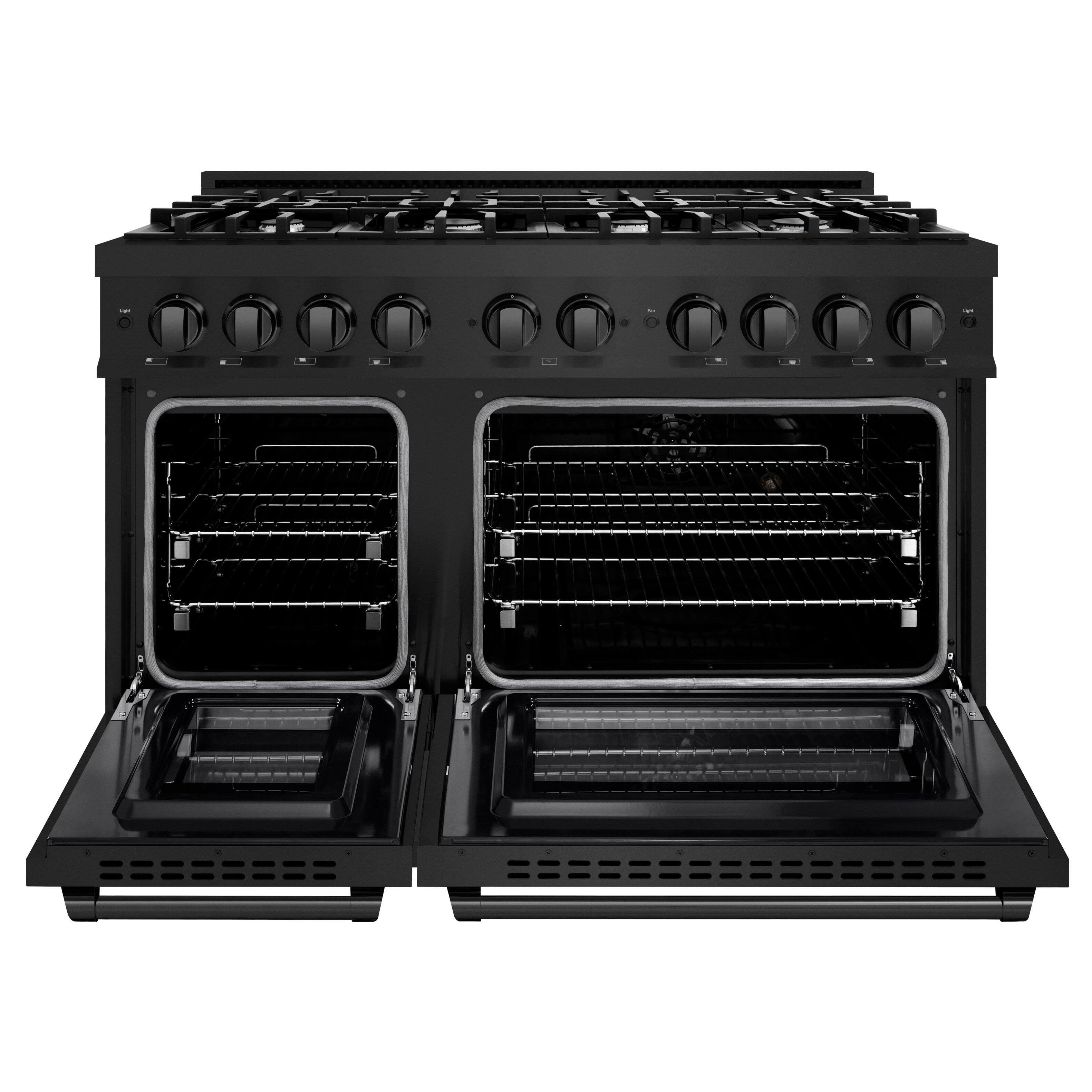 Left. ZLINE - ZLINE 48" Select Double Oven Dual Fuel Range with 8 Burners Steel (HDRB-48) - Black Stainless.
