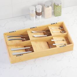 Tooloton - Bamboo Flatware Drawer Organizer Tray with 6 Slots and Labels for Utensil Storage ( Color) - Natural
