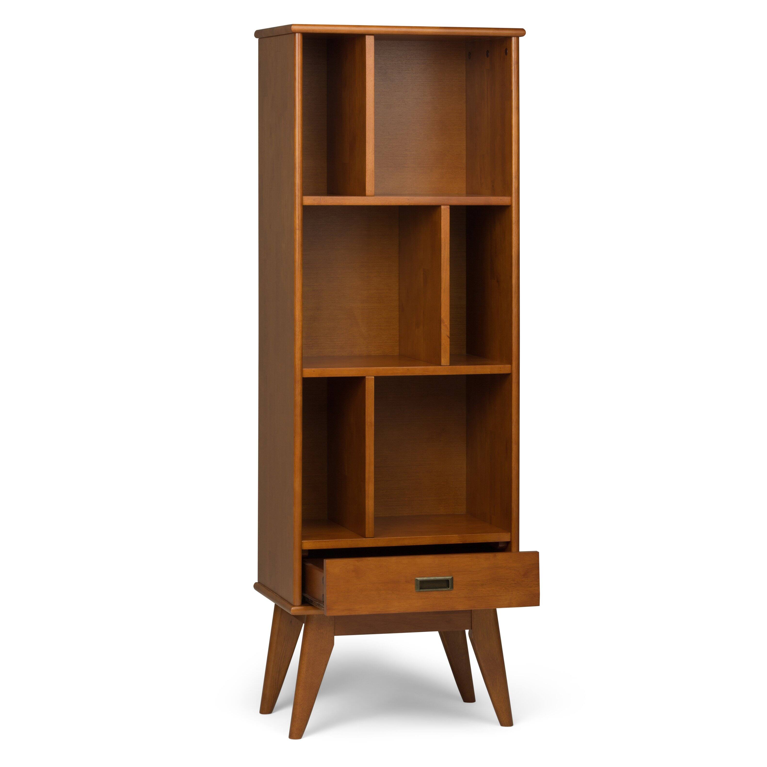 Left. Simpli Home - Draper Mid Century Bookcase and Storage Unit - Teak Brown.