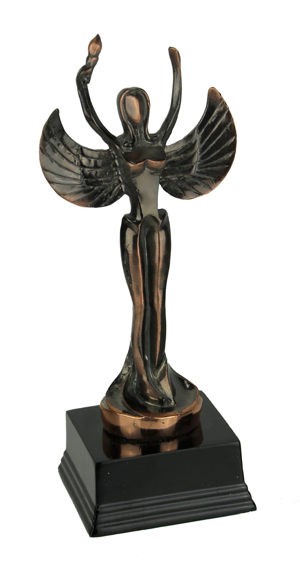 Front. Zeckos - Bronze Finish Abstract Victory Angel Achievement Trophy Statue - Bronze.