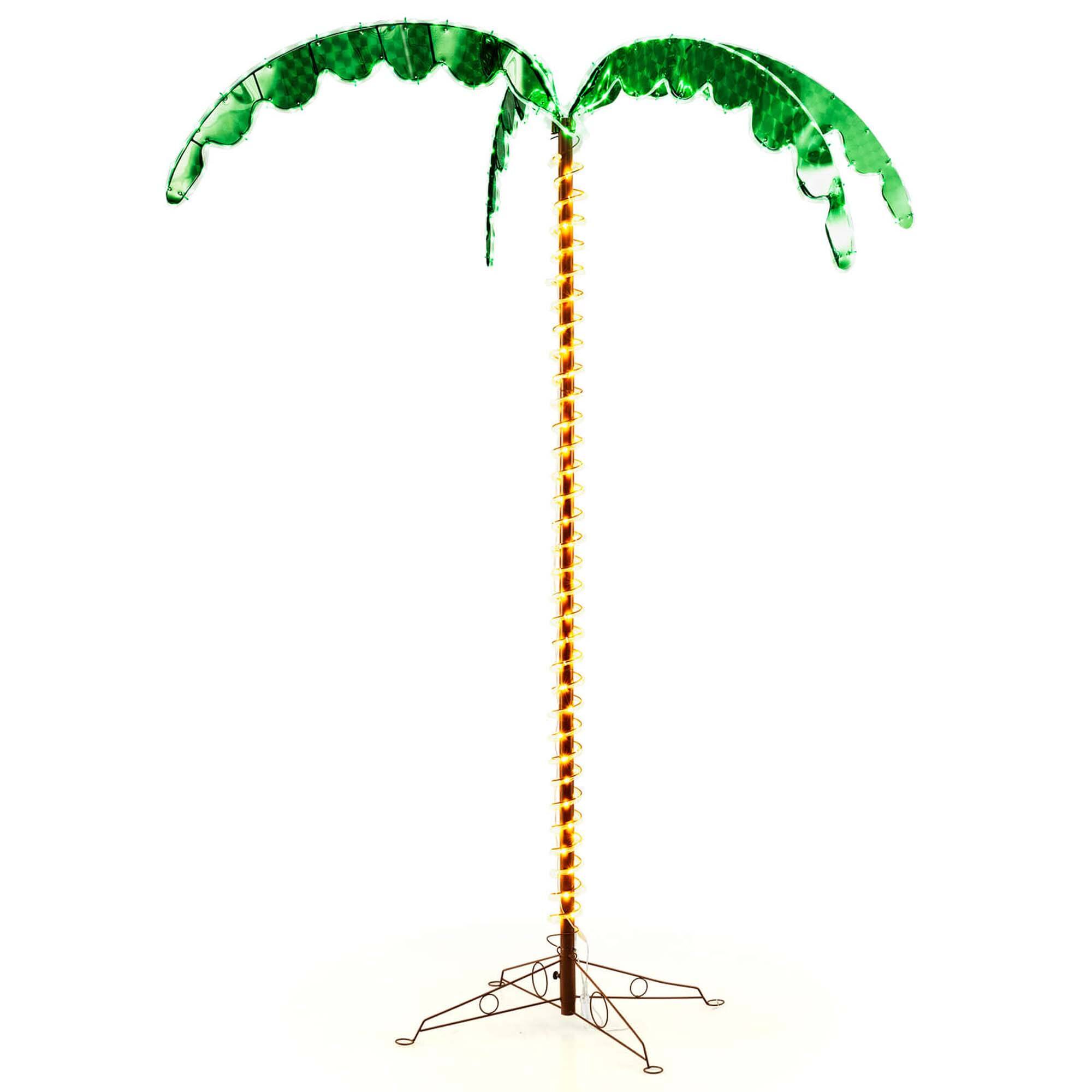 Costway - 7.5FT Lighted Palm Tree with 332 LED Lights Holographic Trunk and Fronds Christmas - Green