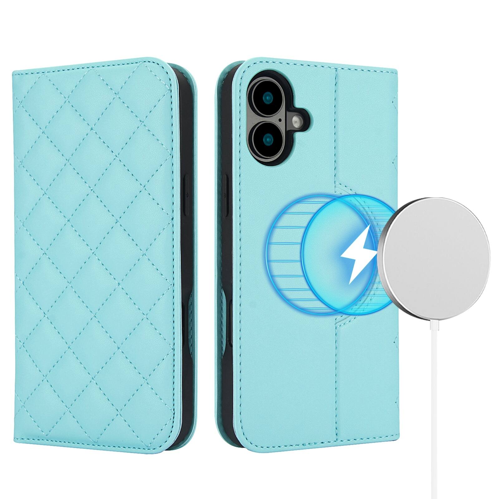 Angle. Dteck - Magnetic RFID Blocking Wallet Case for Apple iPhone 17 with Card Slots, PU Leather TPU Folio Kickstand Protective Cover - Green.